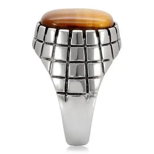 TK129 - High polished (no plating) Stainless Steel Ring with Synthetic Tiger Eye in Topaz - Alamode - Flyclothing LLC