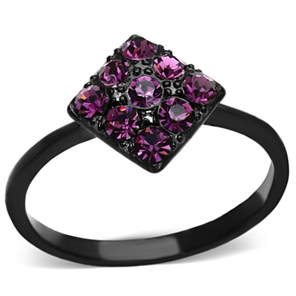 TK1301 - IP Black(Ion Plating) Stainless Steel Ring with Top Grade Crystal  in Amethyst - Alamode