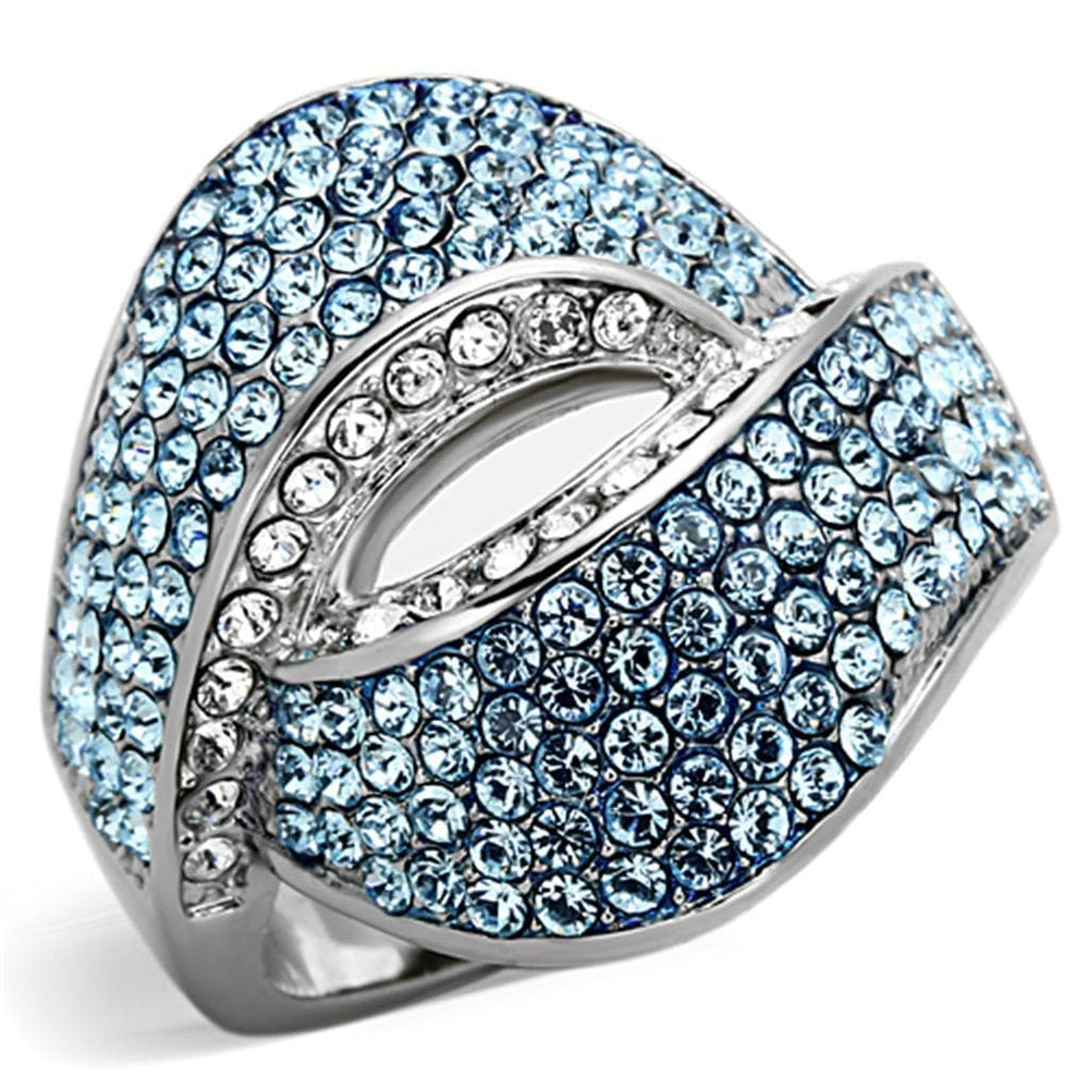 TK1303 - High polished (no plating) Stainless Steel Ring with Top Grade Crystal  in Sea Blue - Alamode