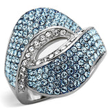 TK1303 - High polished (no plating) Stainless Steel Ring with Top Grade Crystal  in Sea Blue - Alamode