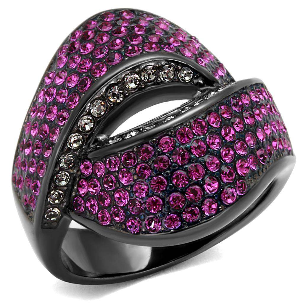 TK1303LJ - IP Light Black (IP Gun) Stainless Steel Ring with Top Grade Crystal in Light Peach - Alamode - Flyclothing LLC