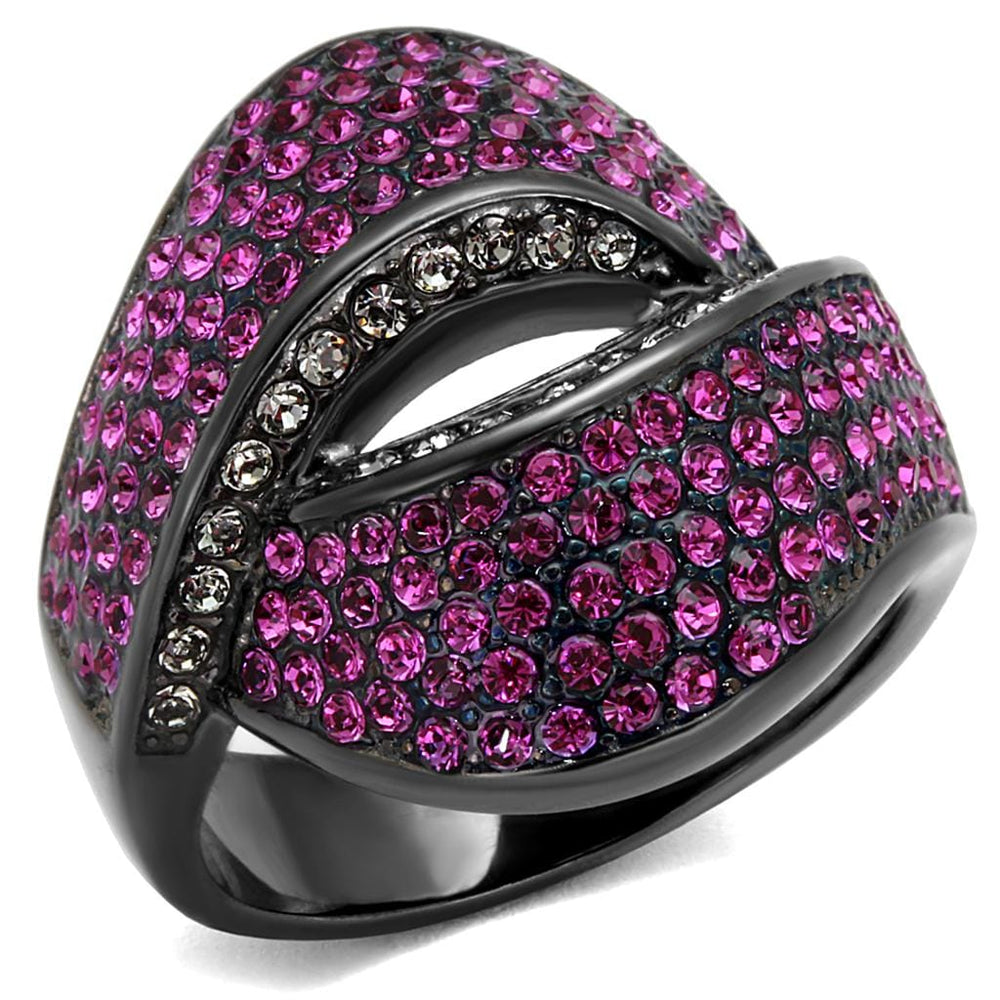 TK1303LJ - IP Light Black  (IP Gun) Stainless Steel Ring with Top Grade Crystal  in Light Peach - Alamode
