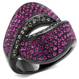 TK1303LJ - IP Light Black  (IP Gun) Stainless Steel Ring with Top Grade Crystal  in Light Peach - Alamode