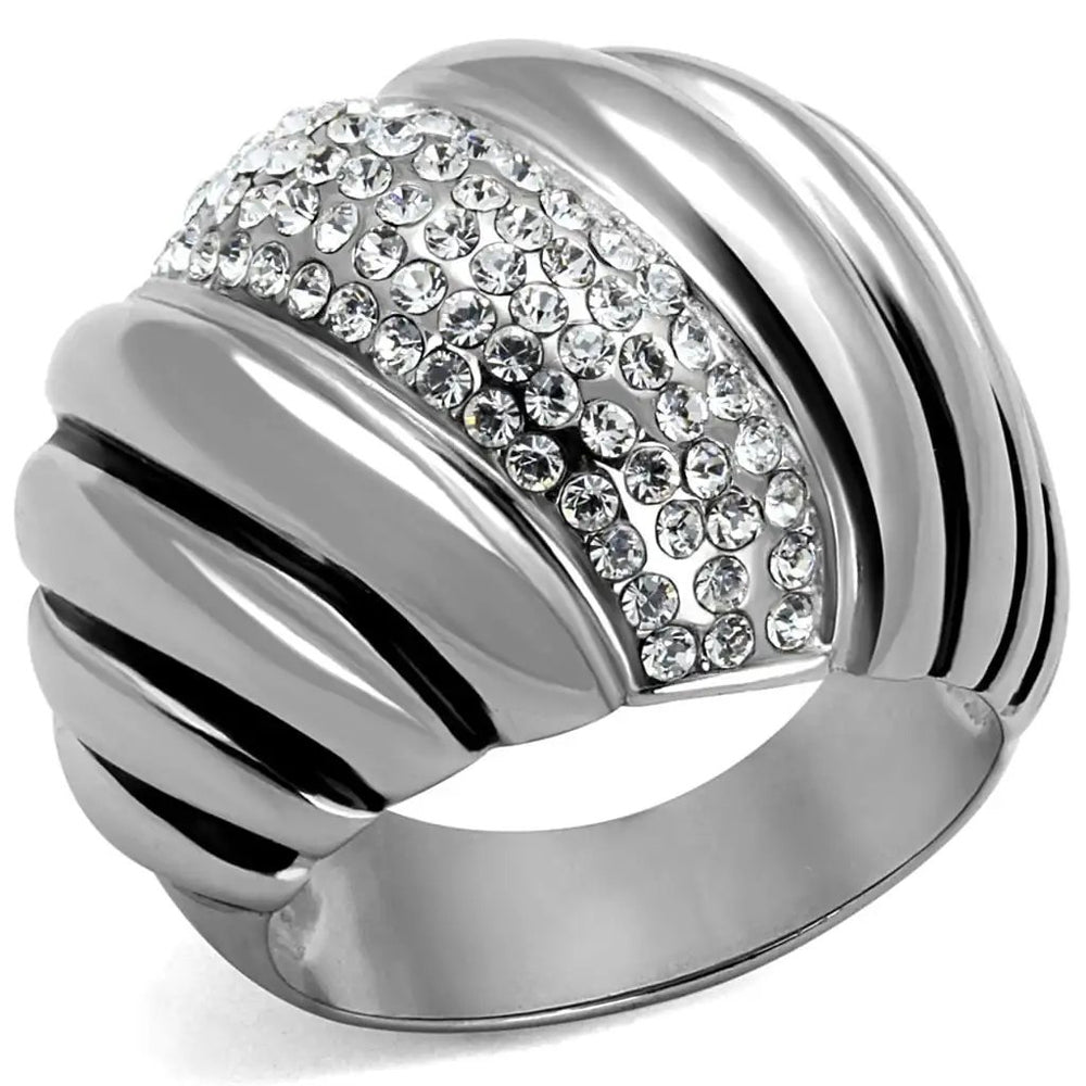 TK1304 - High polished (no plating) Stainless Steel Ring with Top Grade Crystal  in Clear - Alamode