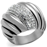 TK1304 - High polished (no plating) Stainless Steel Ring with Top Grade Crystal  in Clear - Alamode