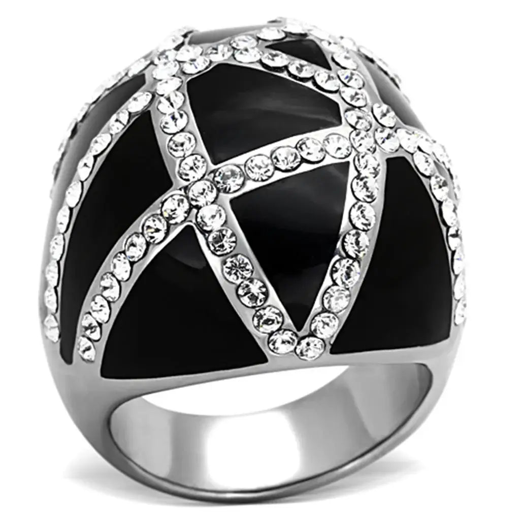TK1306 - High polished (no plating) Stainless Steel Ring with Top Grade Crystal in Clear - Alamode - Flyclothing LLC