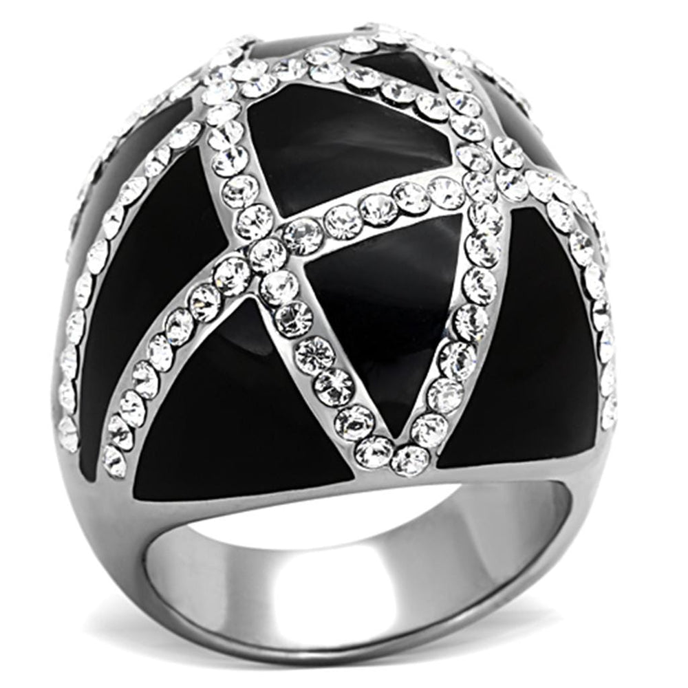 TK1306 - High polished (no plating) Stainless Steel Ring with Top Grade Crystal  in Clear - Alamode