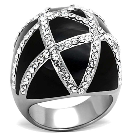 TK1306 - High polished (no plating) Stainless Steel Ring with Top Grade Crystal in Clear - Alamode - Flyclothing LLC