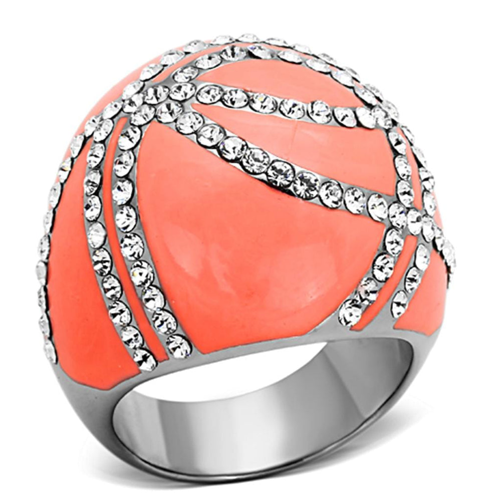TK1307 - High polished (no plating) Stainless Steel Ring with Top Grade Crystal  in Clear - Alamode