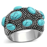 TK1308 - High polished (no plating) Stainless Steel Ring with Synthetic Turquoise in Sea Blue - Alamode