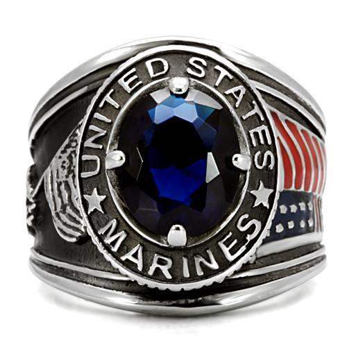TK130 - High polished (no plating) Stainless Steel Ring with Synthetic Synthetic Glass in Montana - Alamode - Flyclothing LLC