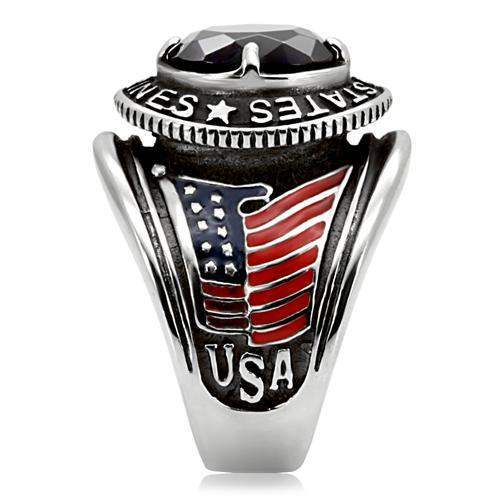 TK130 - High polished (no plating) Stainless Steel Ring with Synthetic Synthetic Glass in Montana - Alamode - Flyclothing LLC