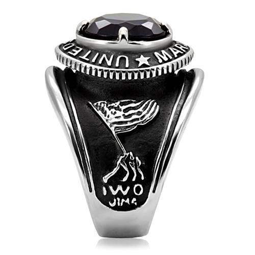 TK130 - High polished (no plating) Stainless Steel Ring with Synthetic Synthetic Glass in Montana - Alamode - Flyclothing LLC