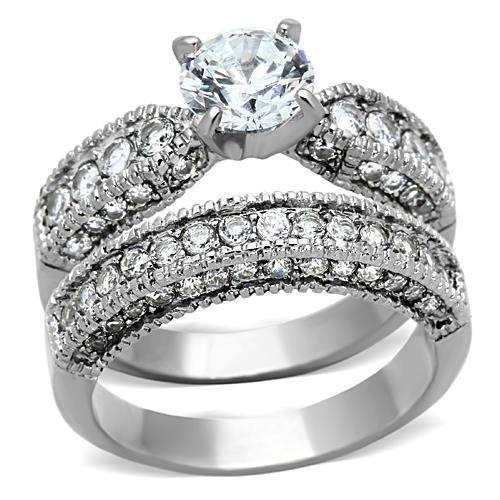 TK1318 - High polished (no plating) Stainless Steel Ring with AAA Grade CZ in Clear - Alamode - Flyclothing LLC