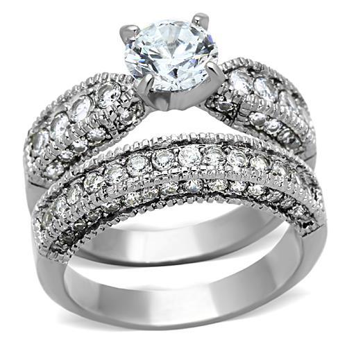 TK1318 - High polished (no plating) Stainless Steel Ring with AAA Grade CZ  in Clear - Alamode