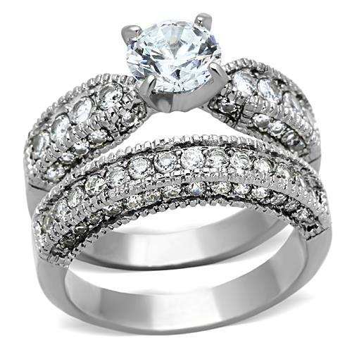 TK1318 - High polished (no plating) Stainless Steel Ring with AAA Grade CZ in Clear - Alamode - Flyclothing LLC