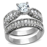 TK1318 - High polished (no plating) Stainless Steel Ring with AAA Grade CZ  in Clear - Alamode