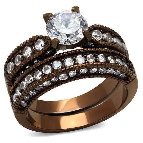 TK1318LC - IP Coffee light Stainless Steel Ring with AAA Grade CZ in Clear - Alamode - Flyclothing LLC