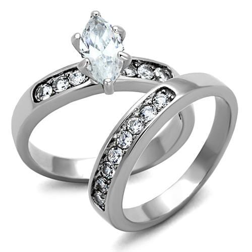 TK1319 - High polished (no plating) Stainless Steel Ring with AAA Grade CZ  in Clear - Alamode