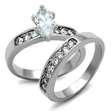 TK1319 - High polished (no plating) Stainless Steel Ring with AAA Grade CZ  in Clear - Alamode