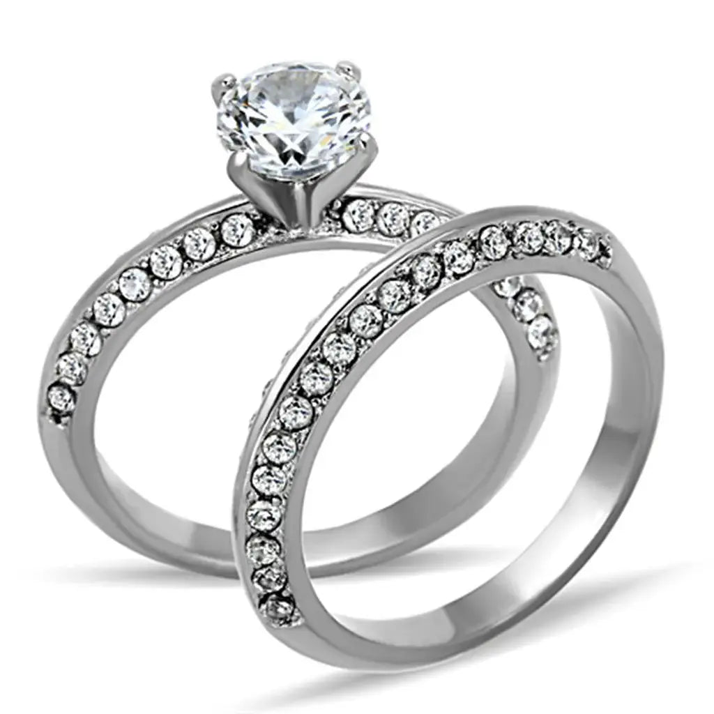 TK1320 - High polished (no plating) Stainless Steel Ring with AAA Grade CZ in Clear - Alamode - Flyclothing LLC