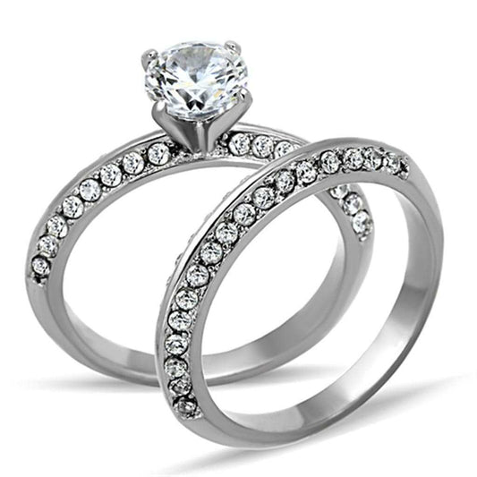 TK1320 - High polished (no plating) Stainless Steel Ring with AAA Grade CZ in Clear - Alamode - Flyclothing LLC