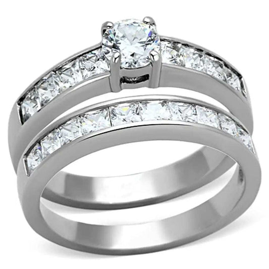 TK1321 - High polished (no plating) Stainless Steel Ring with AAA Grade CZ in Clear - Alamode - Flyclothing LLC
