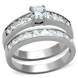 TK1321 - High polished (no plating) Stainless Steel Ring with AAA Grade CZ  in Clear - Alamode