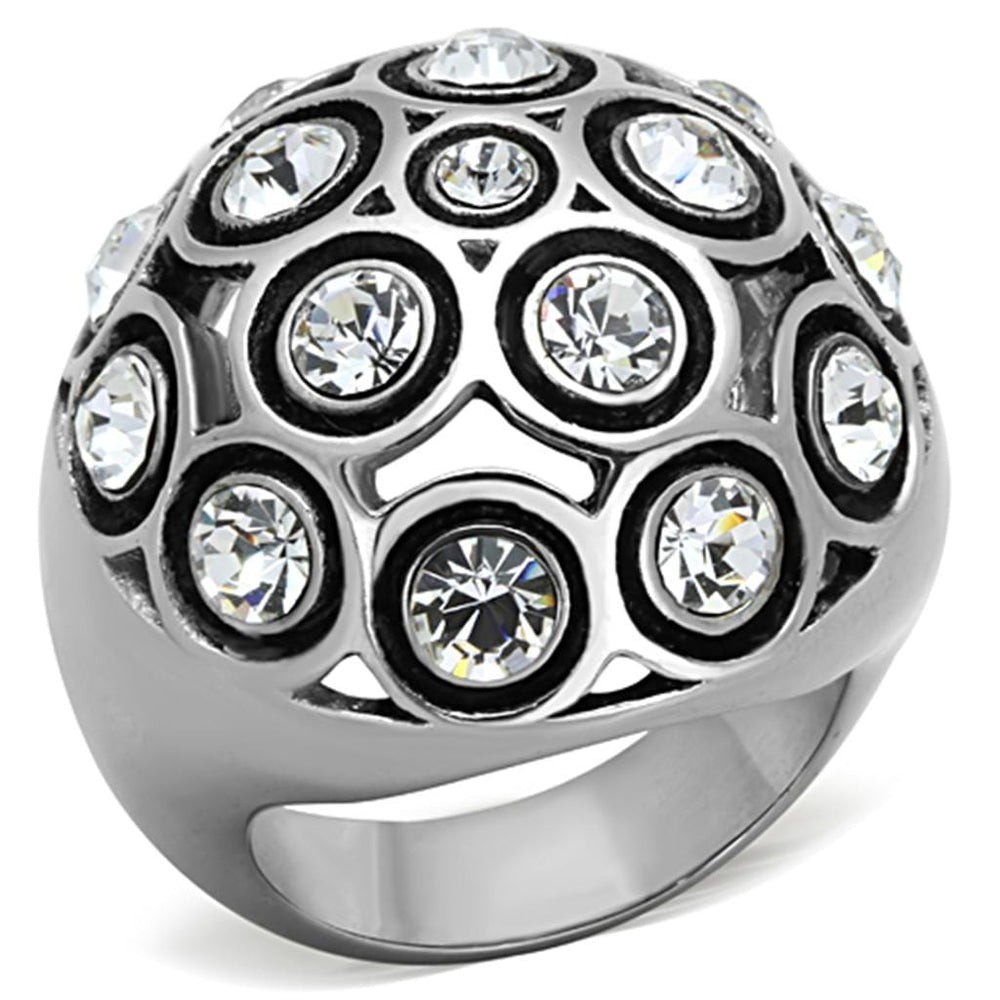TK1325 - High polished (no plating) Stainless Steel Ring with Top Grade Crystal  in Clear - Alamode