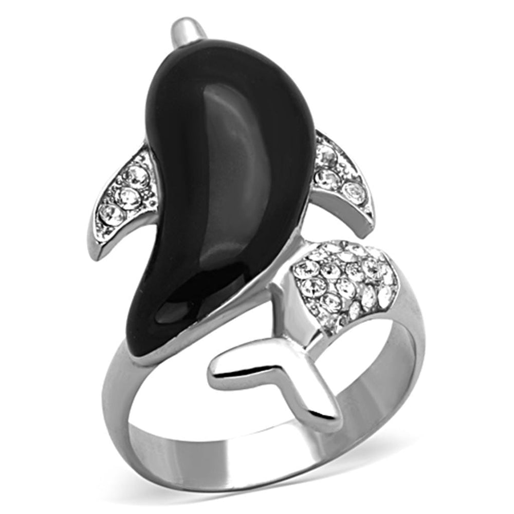 TK1326 - High polished (no plating) Stainless Steel Ring with Top Grade Crystal  in Clear - Alamode