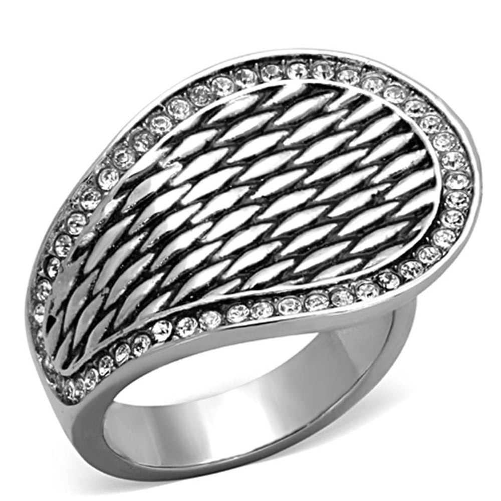 TK1328 - High polished (no plating) Stainless Steel Ring with Top Grade Crystal  in Clear - Alamode