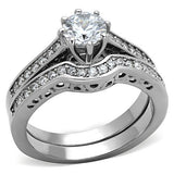 TK1330 - High polished (no plating) Stainless Steel Ring with AAA Grade CZ  in Clear - Alamode