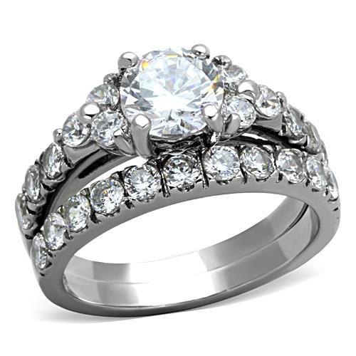 TK1331 - High polished (no plating) Stainless Steel Ring with AAA Grade CZ  in Clear - Alamode