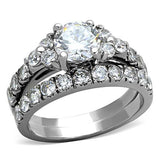 TK1331 - High polished (no plating) Stainless Steel Ring with AAA Grade CZ  in Clear - Alamode