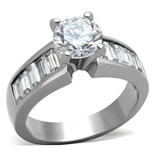 TK1332 - High polished (no plating) Stainless Steel Ring with AAA Grade CZ  in Clear - Alamode