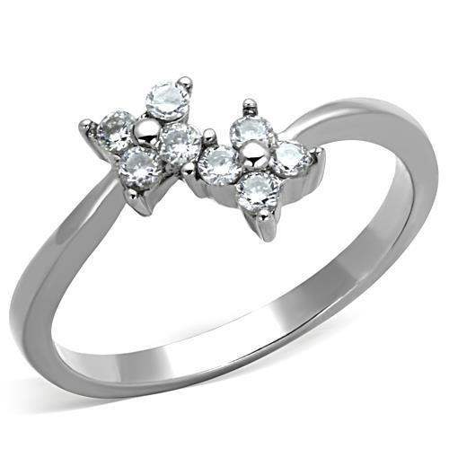 TK1333 - High polished (no plating) Stainless Steel Ring with AAA Grade CZ in Clear - Alamode - Flyclothing LLC