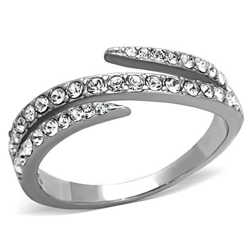 TK1338 - High polished (no plating) Stainless Steel Ring with Top Grade Crystal  in Clear - Alamode