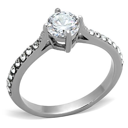 TK1339 - High polished (no plating) Stainless Steel Ring with AAA Grade CZ  in Clear - Alamode