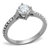 TK1339 - High polished (no plating) Stainless Steel Ring with AAA Grade CZ  in Clear - Alamode