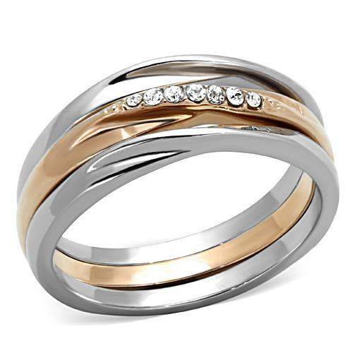 TK1340 - Two-Tone IP Rose Gold Stainless Steel Ring with Top Grade Crystal in Clear - Alamode - Flyclothing LLC