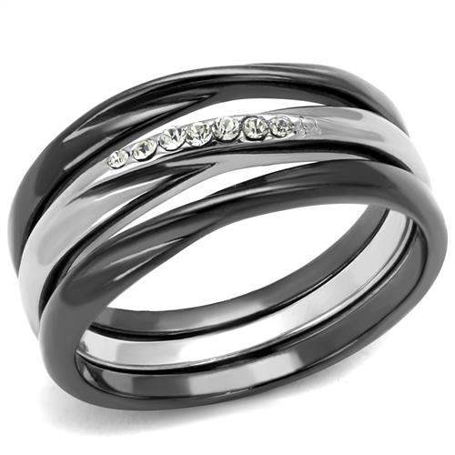 TK1340PJ - Two Tone IP Light Black (IP Gun) Stainless Steel Ring with Top Grade Crystal in Clear - Alamode - Flyclothing LLC