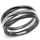 TK1340PJ - Two Tone IP Light Black (IP Gun) Stainless Steel Ring with Top Grade Crystal  in Clear - Alamode