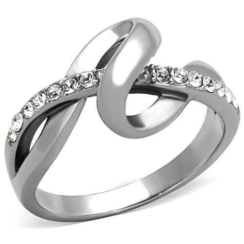 TK1341 - High polished (no plating) Stainless Steel Ring with Top Grade Crystal in Clear - Alamode - Flyclothing LLC