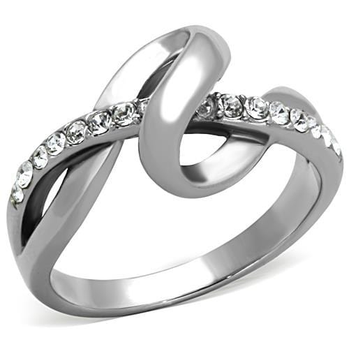 TK1341 - High polished (no plating) Stainless Steel Ring with Top Grade Crystal  in Clear - Alamode
