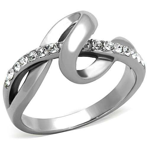 TK1341 - High polished (no plating) Stainless Steel Ring with Top Grade Crystal in Clear - Alamode - Flyclothing LLC