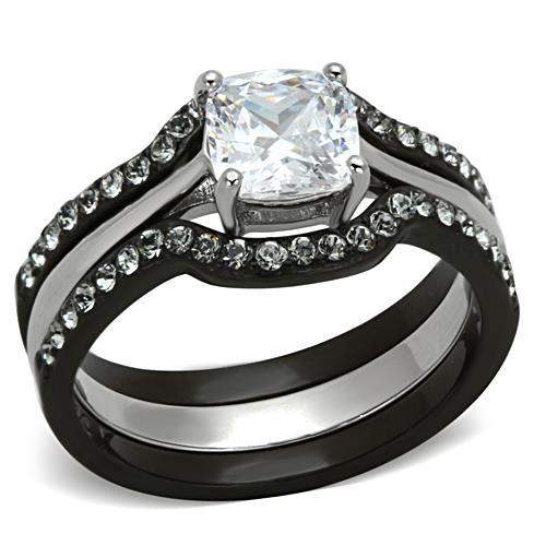 TK1343 - Two-Tone IP Black Stainless Steel Ring with AAA Grade CZ in Clear - Alamode - Flyclothing LLC