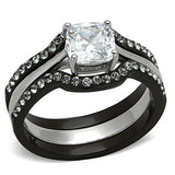 TK1343 - Two-Tone IP Black Stainless Steel Ring with AAA Grade CZ  in Clear