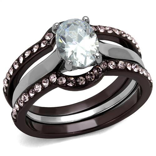 TK1344PC - Two Tone IP Dark Brown (IP coffee) Stainless Steel Ring with AAA Grade CZ  in Clear - Alamode
