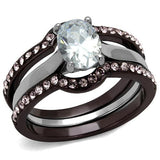 TK1344PC - Two Tone IP Dark Brown (IP coffee) Stainless Steel Ring with AAA Grade CZ  in Clear - Alamode