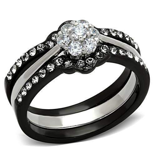TK1345 - Two-Tone IP Black Stainless Steel Ring with AAA Grade CZ in Clear - Alamode - Flyclothing LLC